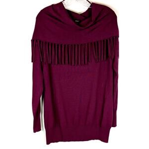 RENUAR Women's Cowl Neck Fringed Sweater Size M Maroon Burgundy Viscose Knit EUC